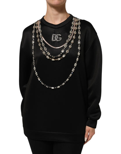 Dolce & Gabbana Black Crystal DG Necklace Sweatshirt Women's Sweater ()