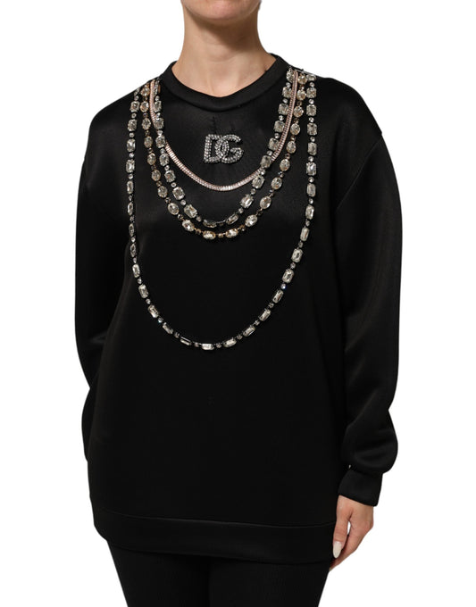 Dolce & Gabbana Black Crystal DG Necklace Sweatshirt Women's Sweater ()