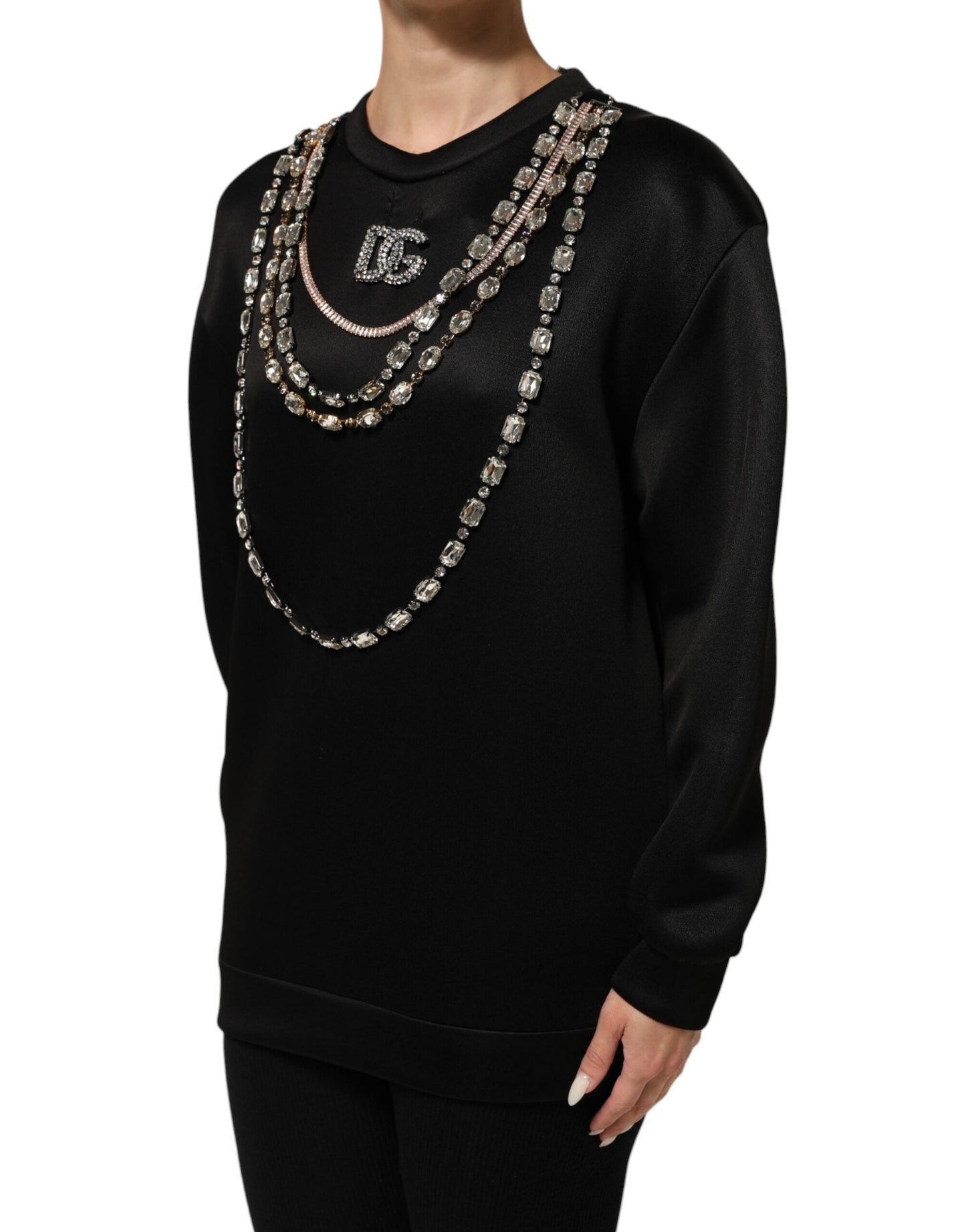Dolce & Gabbana Black Crystal DG Necklace Sweatshirt Women's Sweater ()