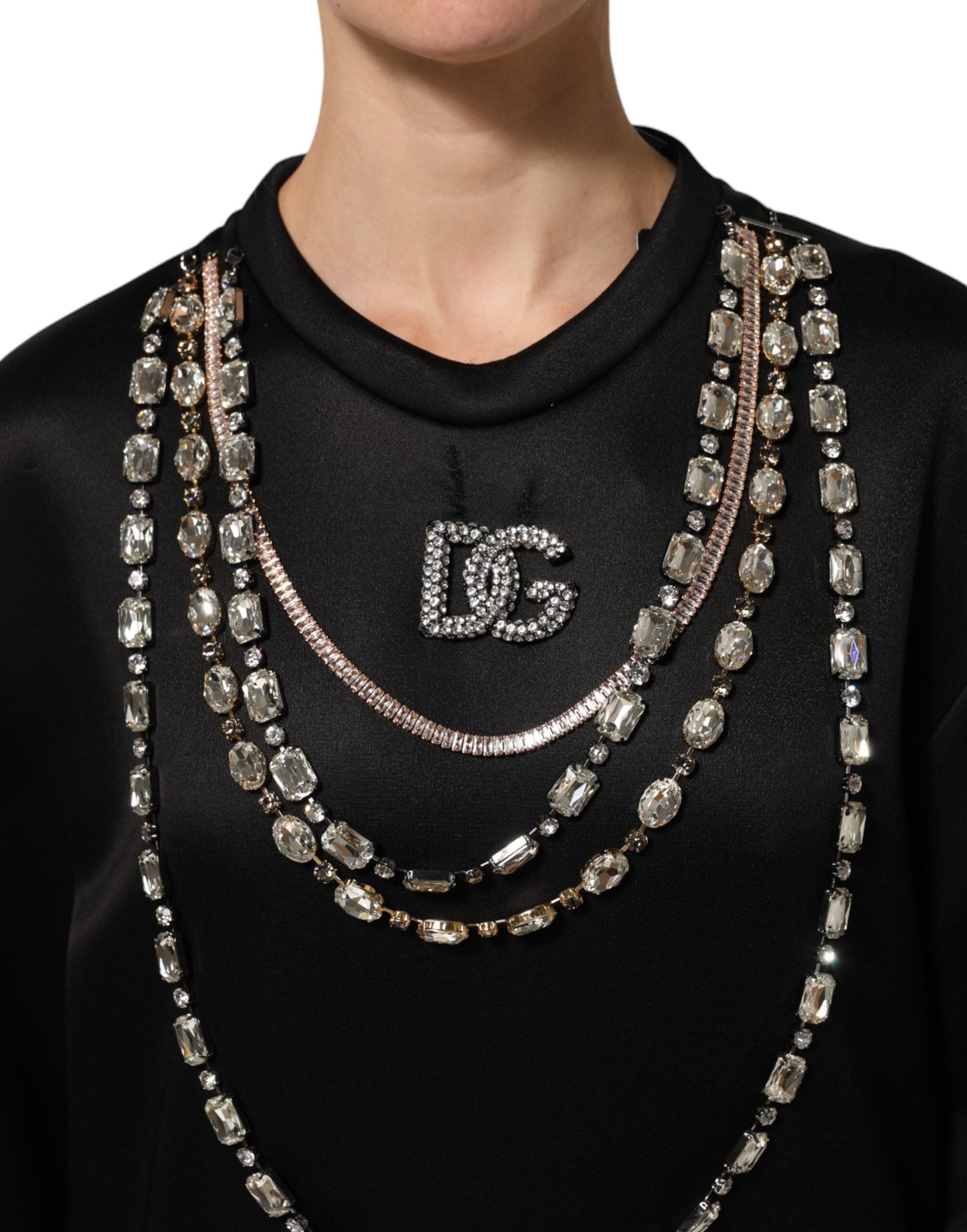 Dolce & Gabbana Black Crystal DG Necklace Sweatshirt Women's Sweater ()