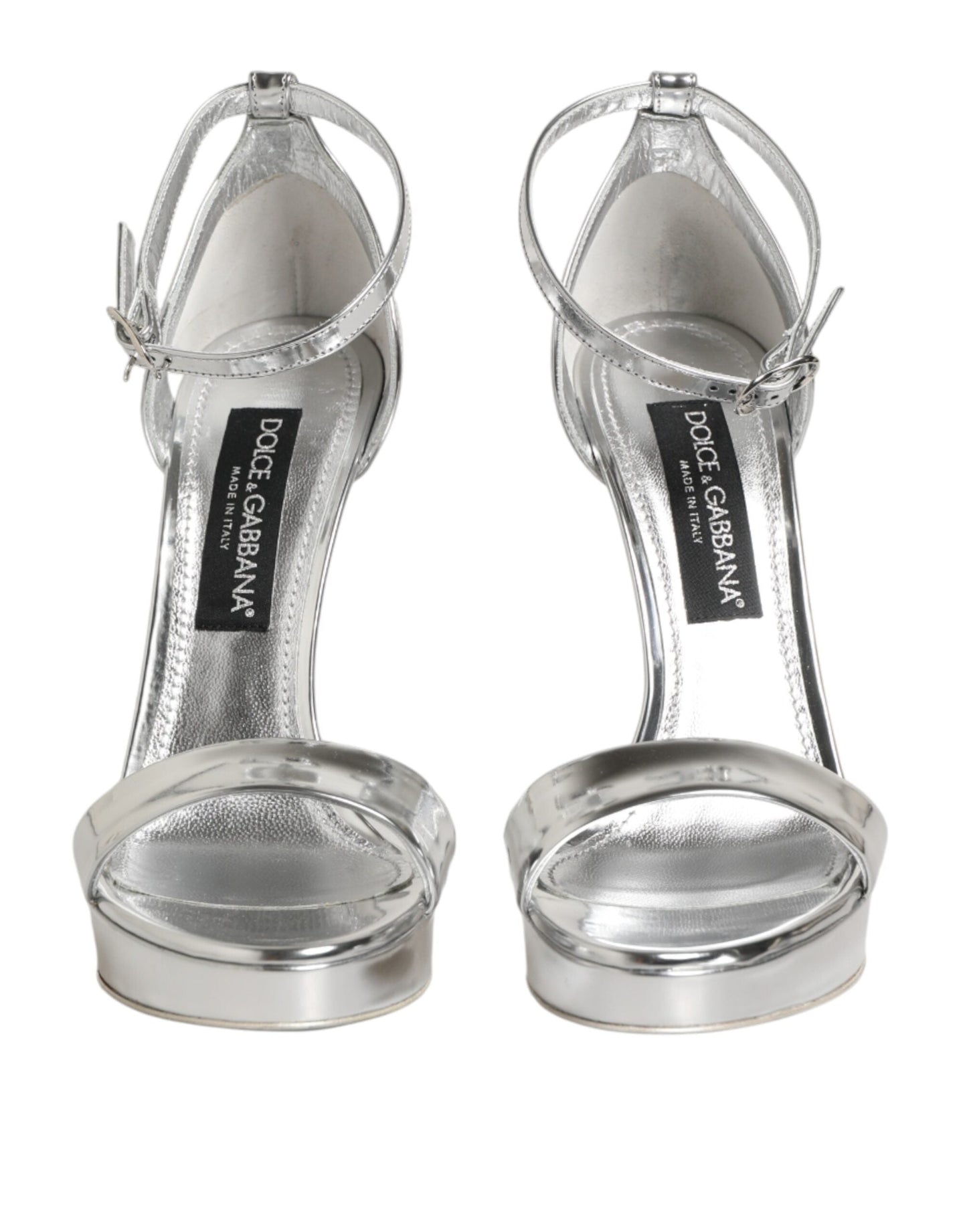 Dolce & Gabbana Silver Leather Platform Keira Sandals Women's Shoes