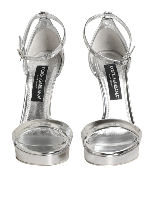 Dolce & Gabbana Silver Leather Platform Keira Sandals Women's Shoes