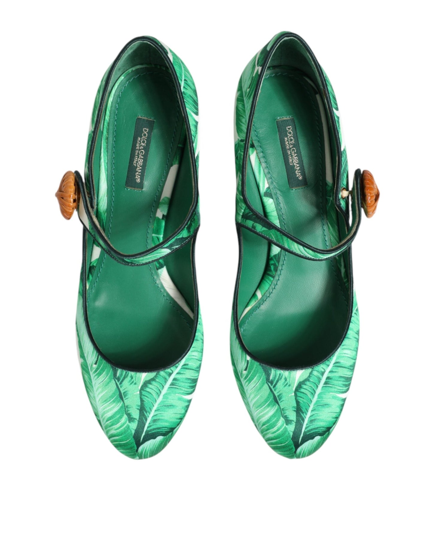 Dolce & Gabbana Green Silk MARY JANES Leaf Sandals Women's Shoes