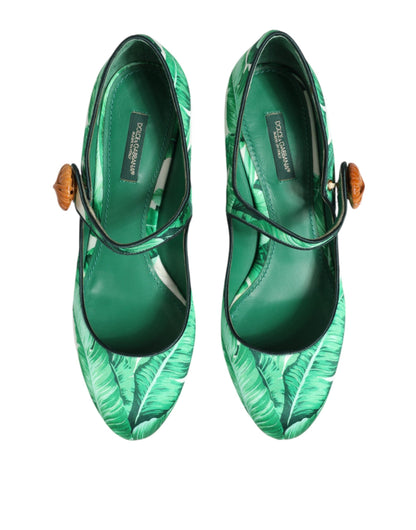 Dolce & Gabbana Green Silk MARY JANES Leaf Sandals Women's Shoes