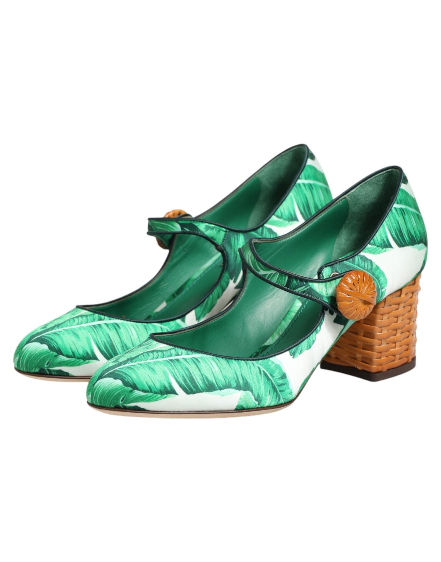 Dolce & Gabbana Green Silk MARY JANES Leaf Sandals Women's Shoes