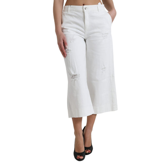 Dolce & Gabbana Wide Leg White Cotton Cropped Denim Women's Jeans