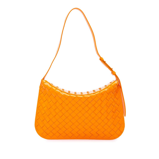 Bottega Veneta Brushed Calfskin Intrecciato Cradle Fold Over Shoulder Bag