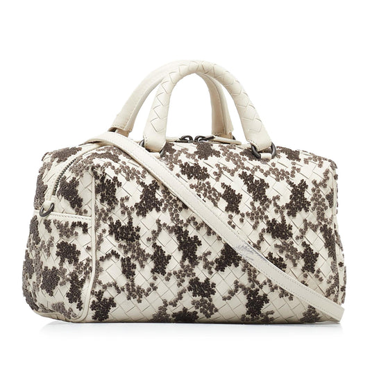 Bottega Veneta In Mist Intrecciato Flocked Velvet Bouquet Duffel Bag (SHG-4thL80)
