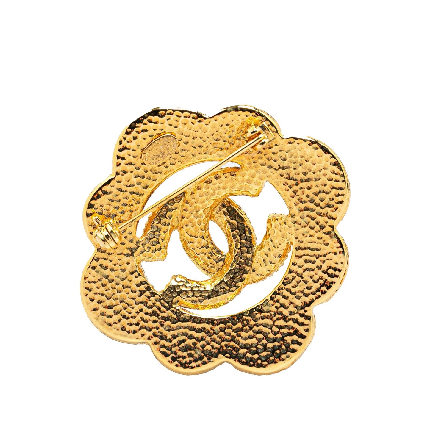 Chanel Gold Plated Faux Pearl CC Brooch