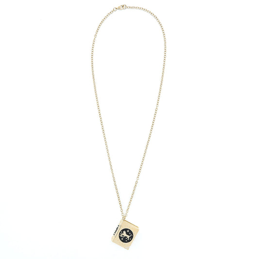 Chanel 22C Book Locket Long Necklace Light Gold Tone