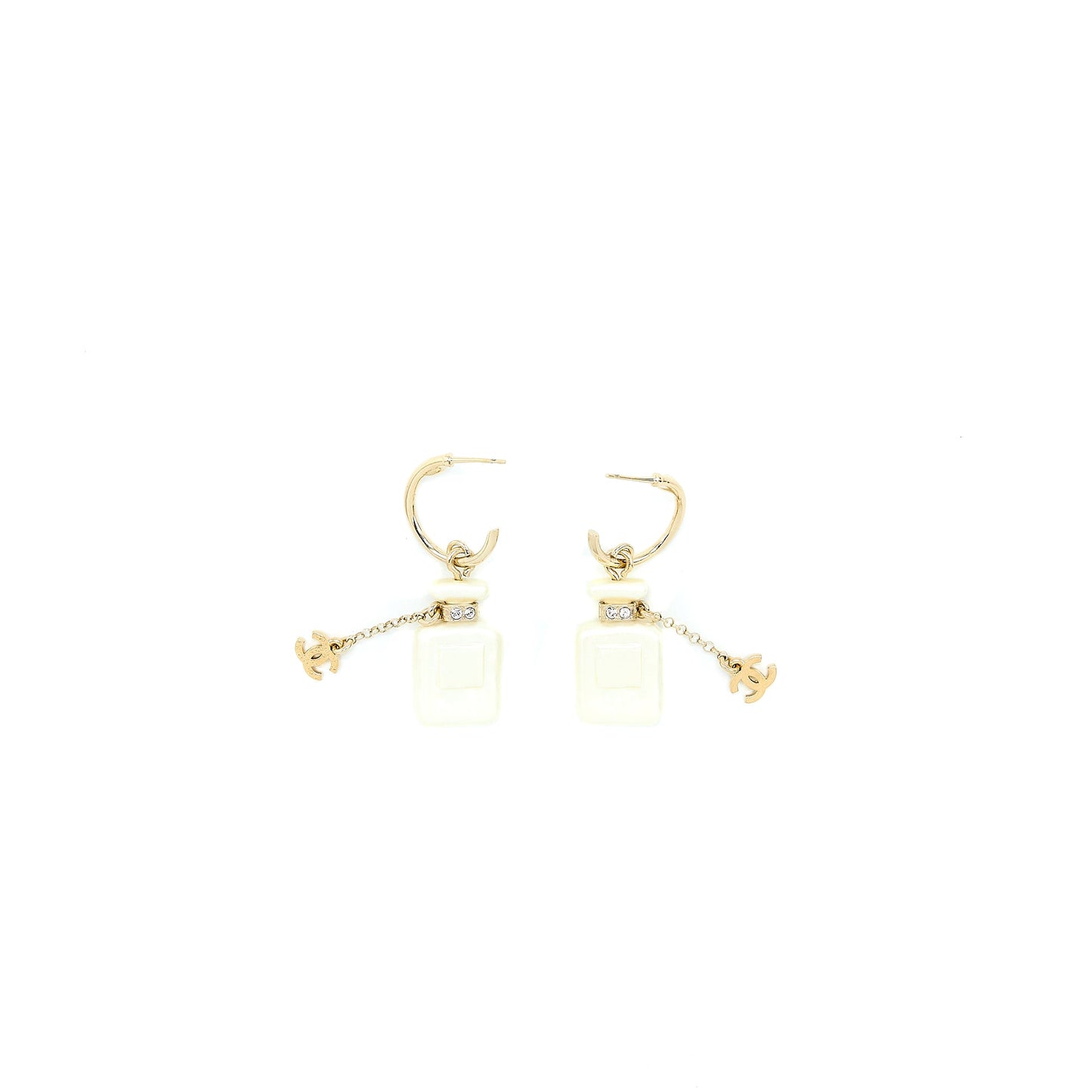 Chanel No.5 Perfume Bottle Earrings Light Gold Tone