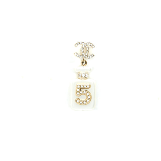 Chanel No.5 Perfume Bottle CC Logo Earrings Light Gold Tone