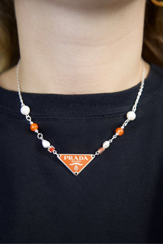 VT Rework: Prada Orange Pendent Pearl Beaded Necklace