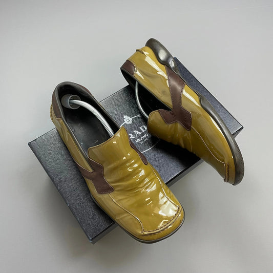 Prada Mainline Brown SS00 Patent Leather Loafer Shoes