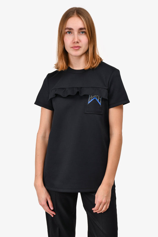 Prada Black Ruffled Logo Pocket Top Size 42