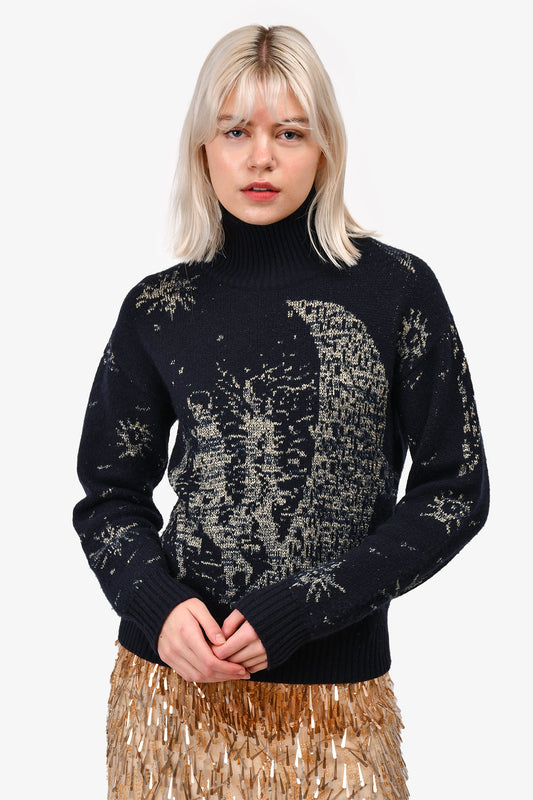 Christian Dior Navy Cashmere Moon Turtleneck Size 2