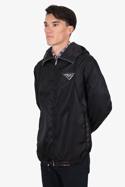 Prada 2020 Black Re-Nylon Zip Up Hooded Coat Size 36 Mens