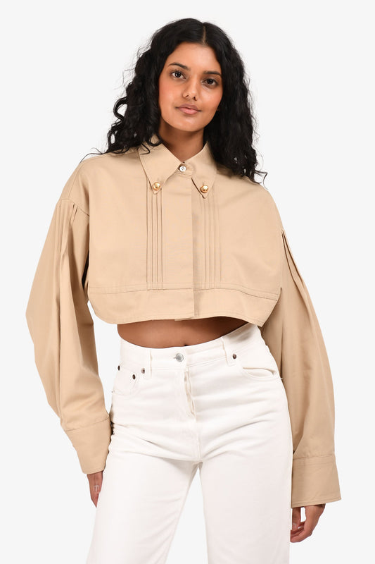 Prada 2023 Beige Cotton Poplin Cropped Jacket Size 38
