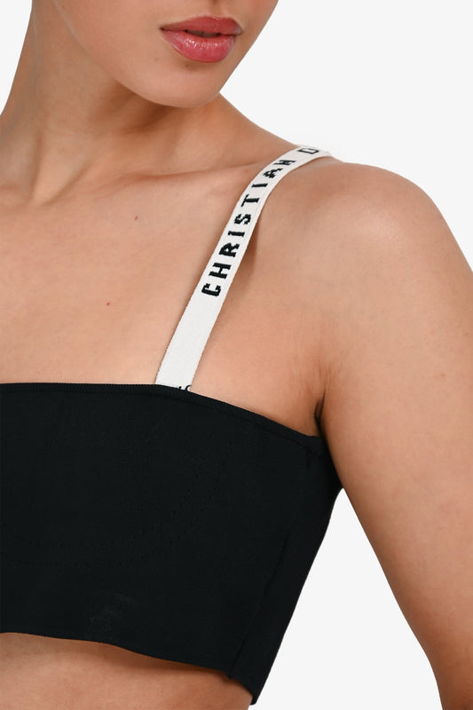 Christian Dior Black/White Knit Logo Bralette Size L