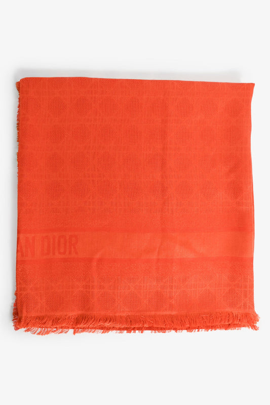 Christian Dior Orange Silk/Wool Jaquard Logo Shawl
