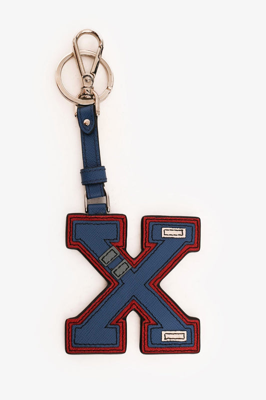 Prada Blue/Red Saffiano Leather 'X' Key Chain