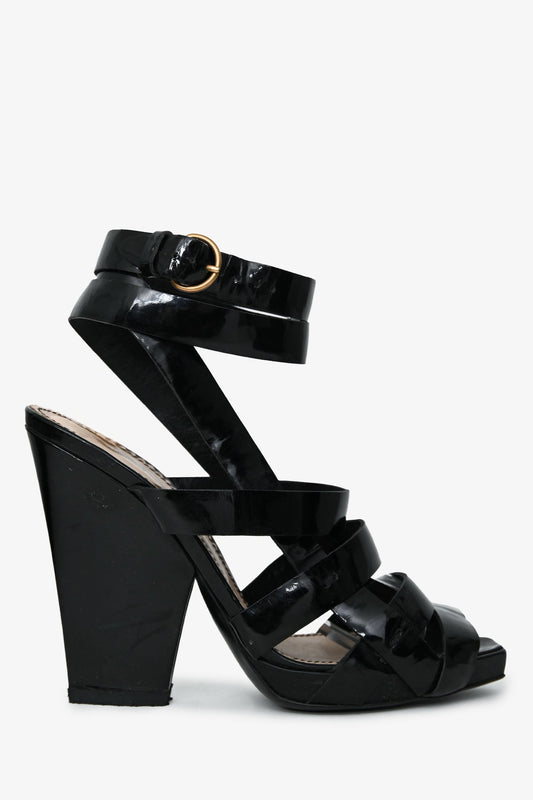 Yves Saint Laurent Black Patent Tribute Wrap Heels Size 39