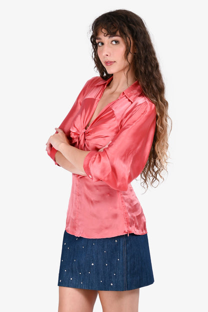 Prada Pink Tie Detail 3/4 Sleeve Top Size 40