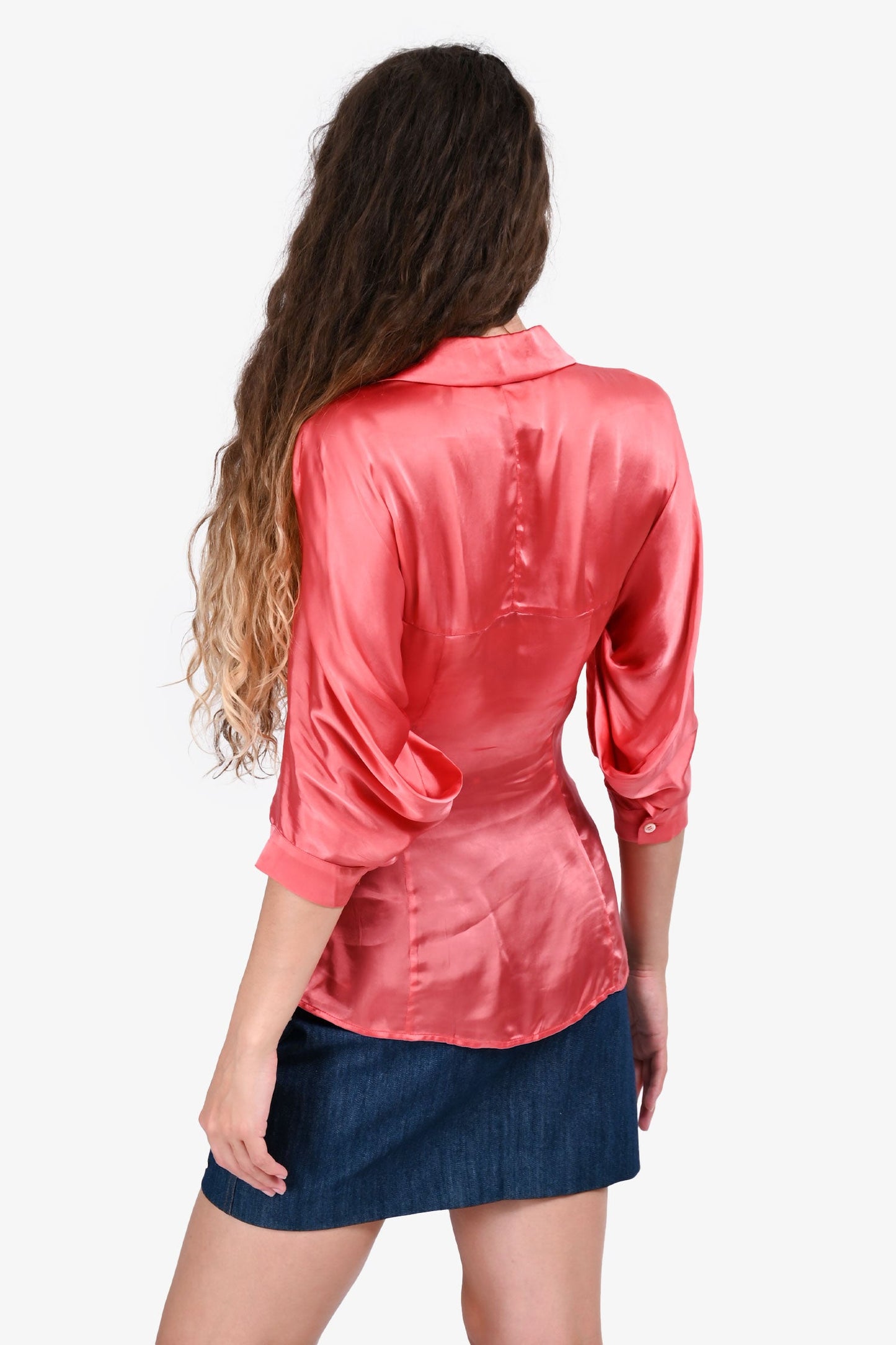 Prada Pink Tie Detail 3/4 Sleeve Top Size 40