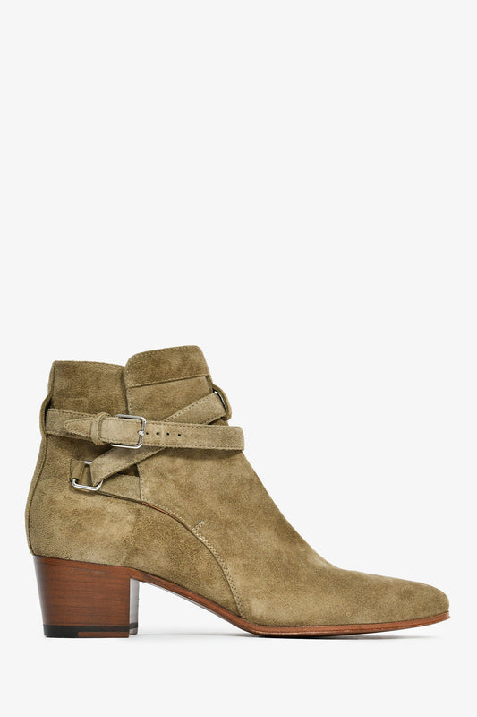 Saint Laurent Taupe Suede Heeled Ankle Booties Size 37