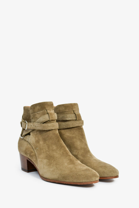 Saint Laurent Taupe Suede Heeled Ankle Booties Size 37