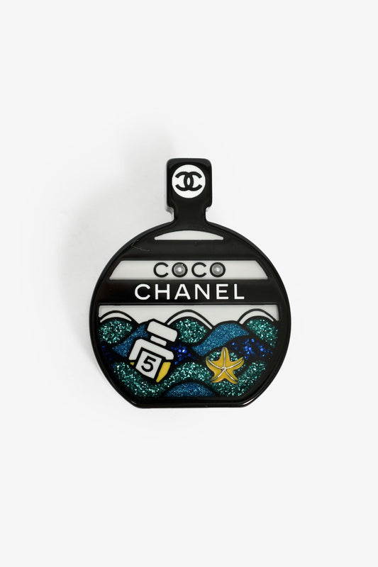 Chanel™ Black/White Glitter Resin Perfume Bottle Brooch
