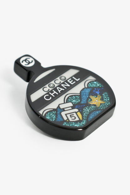 Chanel™ Black/White Glitter Resin Perfume Bottle Brooch
