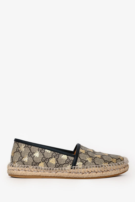 Gucci Beige Supreme Bee Print Coated Canvas Espadrilles Size 37.5