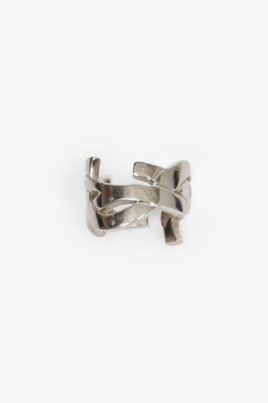 Saint Laurent Silver Tone Logo Monogram Ring Size 6