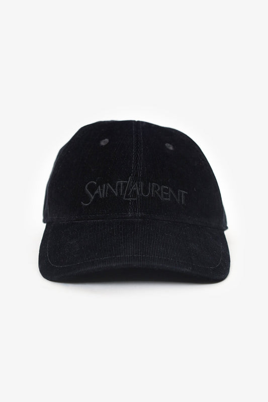 Saint Laurent Black Corduroy Logo Hat