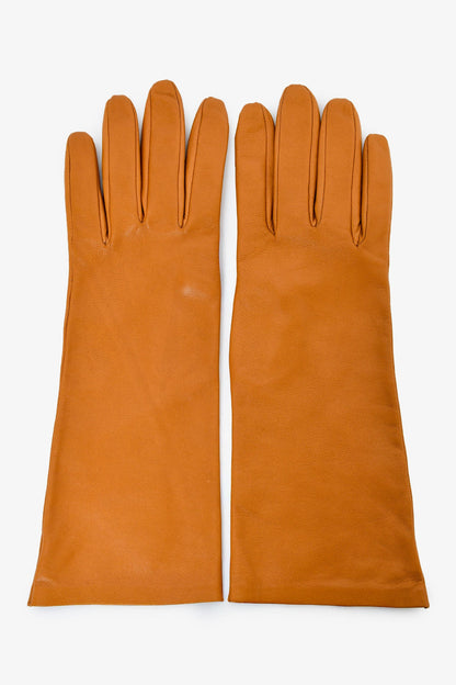 Saint Laurent Mustard Leather Long Gloves Size 8