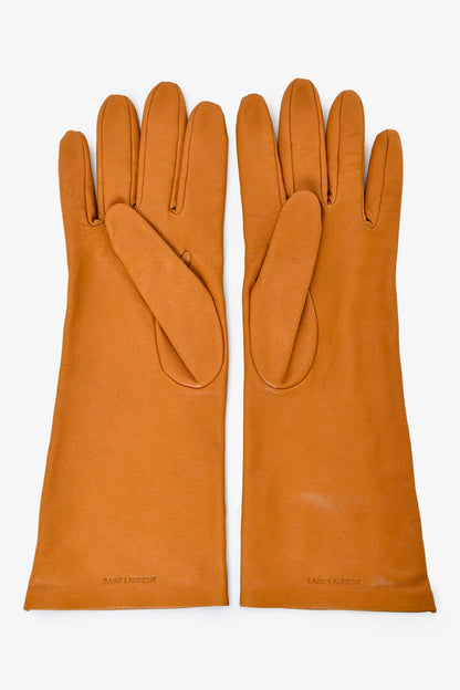 Saint Laurent Mustard Leather Long Gloves Size 8