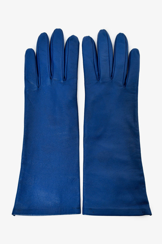Saint Laurent Royal Blue Leather Long Gloves Size 8