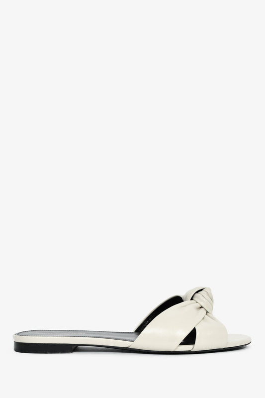 Saint Laurent White Leather Knot Flat Sandals Size 39