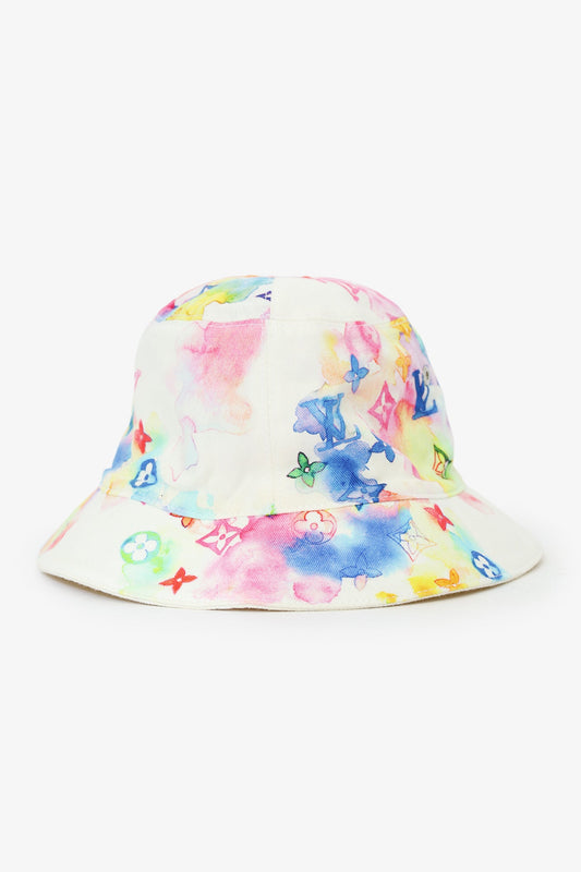 Louis Vuitton White/Multicolour Monogram Watercolour Cotton Reversible Bucket Hat Size 58