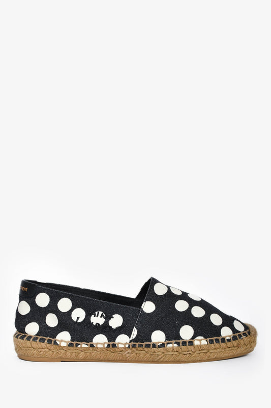 Saint Laurent Black/White Polkadot Canvas Espadrille Flats Size 37