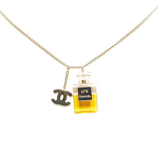 Chanel Gold-Plated Coco Mark Perfume Bottle Pendant Necklace 04A